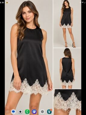 Silky Black Lace-Trim Slip Dress